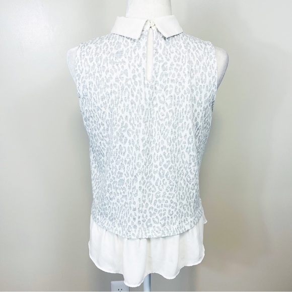 LOFT Mixed Media Gray & Cream Leopard Collard Sweater Tank Top - SMALL - Picture 8 of 10